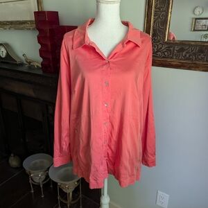 Soft Surroundings Wmns 2X Tencel Lyocell Coral Orange Tunic Collar ButtonUp 136